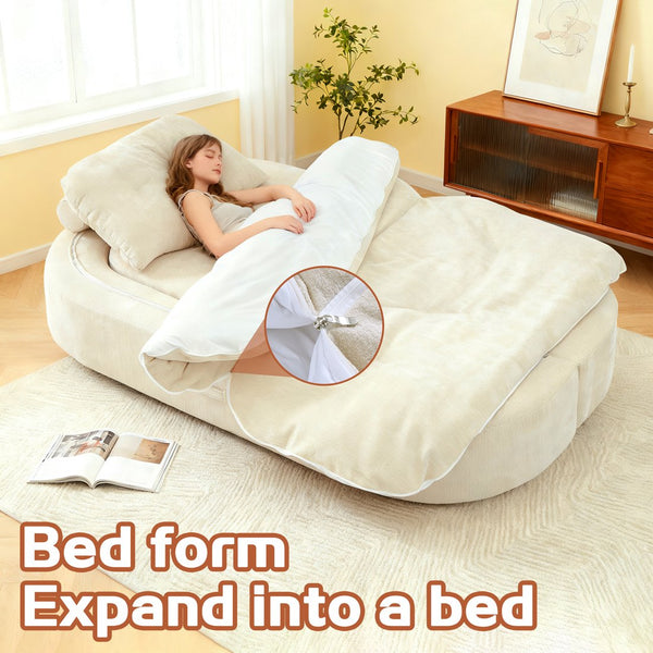 English Elm Modern Floor Sofa with Hidden Quilt & 2 Pillows, Convertible Chenille Foam Sleeper Bed for Small Spaces Cream W3565P355010