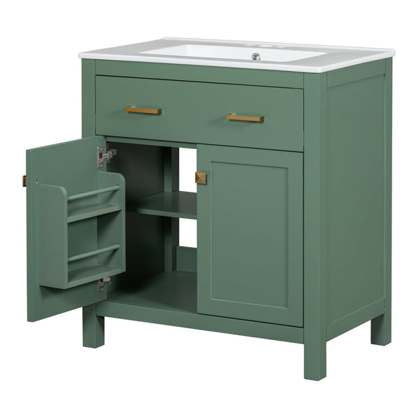 English Elm 60" Modern Bathroom Vanity Set with Double Ceramic Sinks, Soft-Close Doors, Flip Drawer & Storage Green N729P000002F