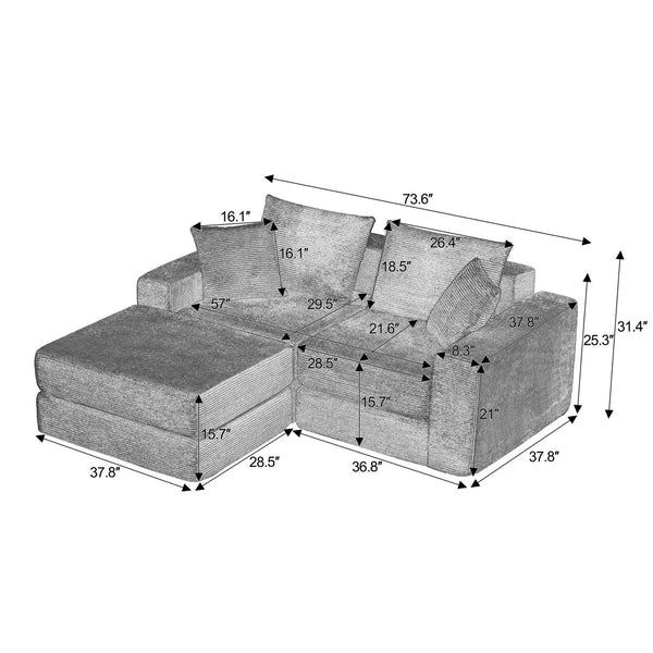 English Elm Modular Cloud Sectional Corduroy Sofa Deep Seat Comfort for Flexible Living Spaces Dark Gray W3396P435277
