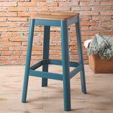 English Elm Natural and Teal Armless Bar Stool With Crossbar Support