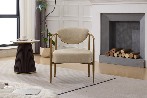 English Elm Beige Dining Chair PU Leather with 10cm Foam Seat, 57cm Depth, Iron Frame & Wood-Style Legs, Cozy W3149P375075