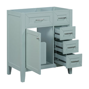 English Elm 30" Modern Bathroom Vanity Cabinet Base with 3 Drawers, Solid Frame MDF, Undermount Ready, 200lb Capacity Green WF321000AAF