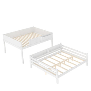 English Elm Queen Over Bunk Bed Pine Frame with Built in Shelving Detachable Vintage Style White W5316S00014