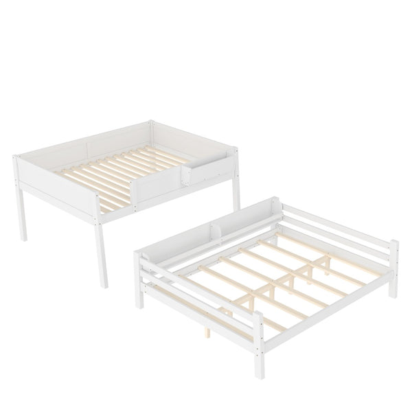English Elm Queen Over Bunk Bed Pine Frame with Built in Shelving Detachable Vintage Style White W5316S00014