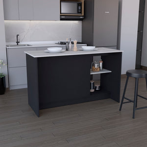 English Elm Kitchen Island With Spacious Countertop, Open Shelves & Double Door Storage - Modern Black/Onyx Design B097S00184
