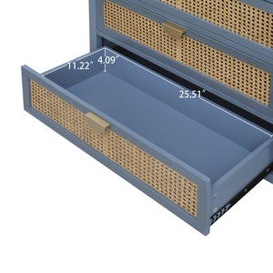 English Elm 3 Drawer Cabinet Blue Rattan Accent Storage Chest with Semi-Circle Handles, 100lb Capacity, MDF Design W688121899