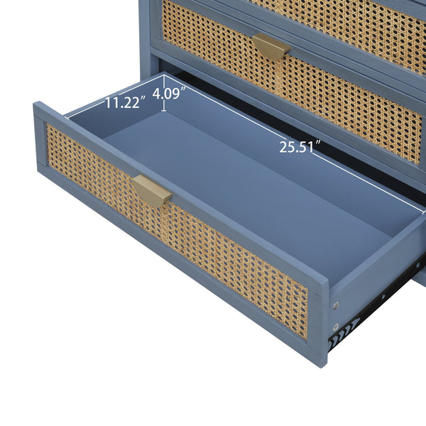 English Elm 3 Drawer Cabinet Blue Rattan Accent Storage Chest with Semi-Circle Handles, 100lb Capacity, MDF Design W688121899
