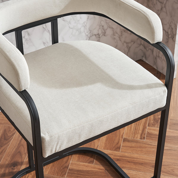 English Elm Modern Chenille Counter Stools Set of 2 — Upholstered Ergonomic Bar Chairs with Metal Frame & Armrests for Kitchen Island White W1901P264276