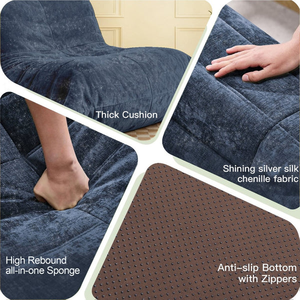 English Elm Ftmmc-lanse Chenille Bean Bag Chair Full Body Support for Reading and Media Rooms Blue W3737P458675