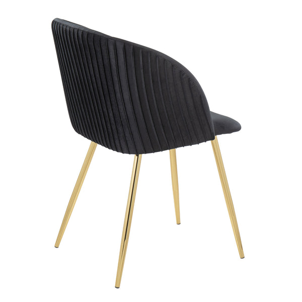 English Elm Fran Pleated Contemporary Velvet Dining Chair with Gold Metal Legs, Padded Bucket Seat, Set of 2 Black B202P223528