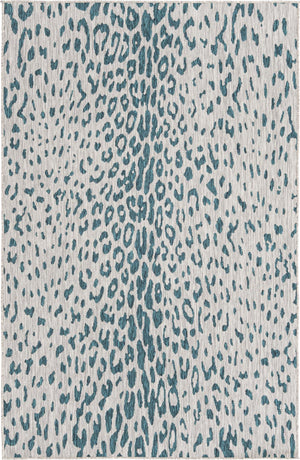 Unique Loom Outdoor Safari Samburu Machine Made Animal Print Rug Teal, Gray 5' 3" x 7' 10"
