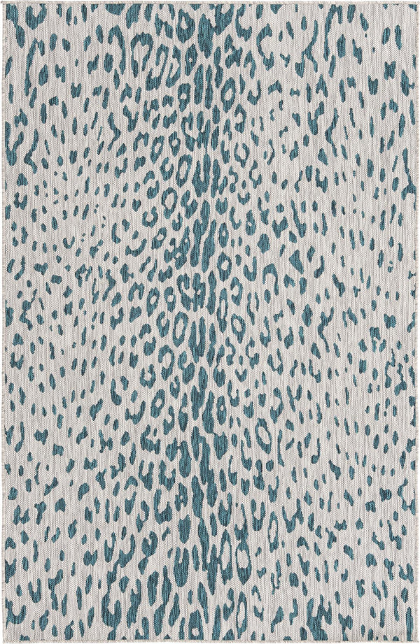 Unique Loom Outdoor Safari Samburu Machine Made Animal Print Rug Teal, Gray 5' 3" x 7' 10"
