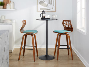 English Elm Fixed-height Swivel Barstools Walnut Legs Teal Upholstery Mid-century Modern Set of 2 B202S02185