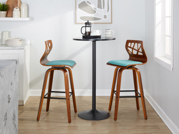 English Elm Fixed-height Swivel Barstools Walnut Legs Teal Upholstery Mid-century Modern Set of 2 B202S02185