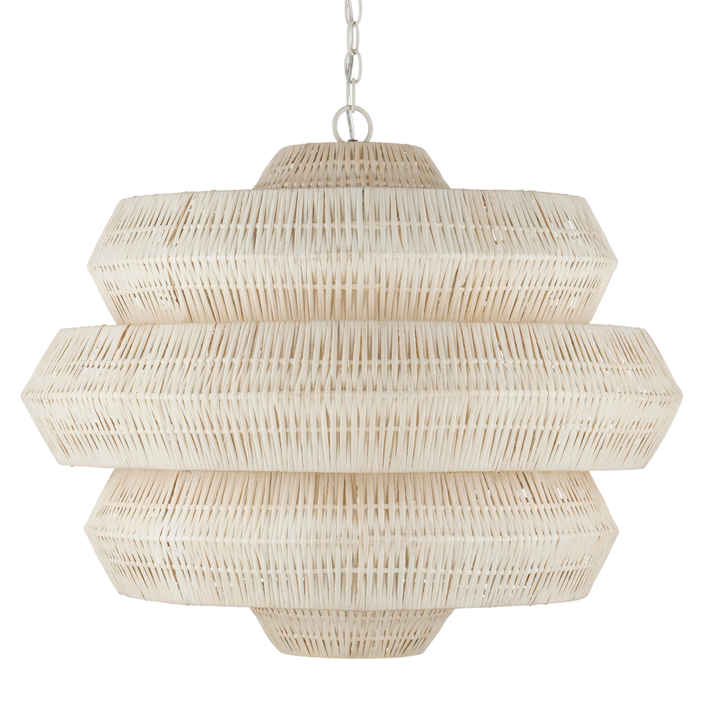 Antibes White Chandelier - Artisan-Crafted Bleached Rattan with Wrought Iron Frame for Modern Spaces