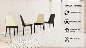 English Elm A set of 4 dining chairs featuring ergonomic PU upholstery, sturdy black metal legs and modern flair Beige+Black W2189S00747