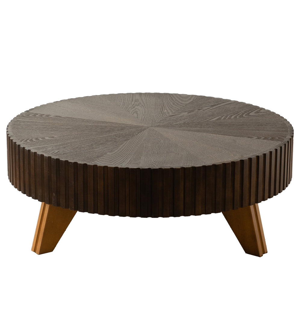 English Elm 35.4 Modern Round Retro Coffee Table with Solid Wood & MDF, Sturdy 110lb Capacity, Stylish Centerpiece Brown W757P241082