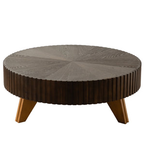 English Elm 35.4 Modern Round Retro Coffee Table with Solid Wood & MDF, Sturdy 110lb Capacity, Stylish Centerpiece Brown W757P241082