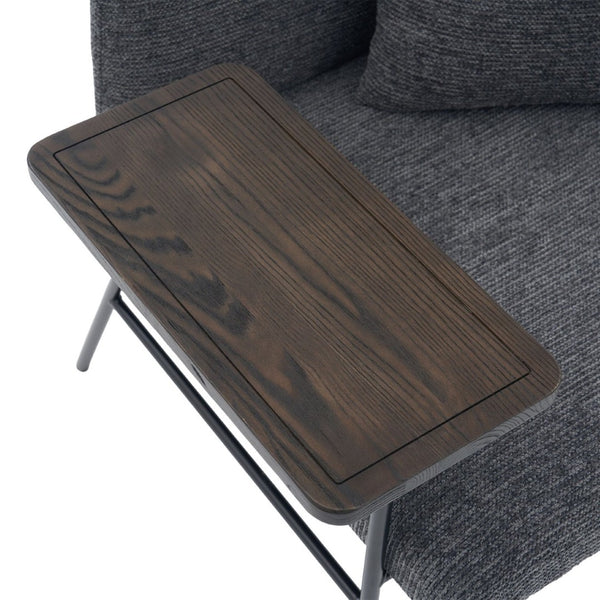 English Elm Leisure Linen Accent Chair with Built-in Side Table Pockets and Lumbar Pillow Modern Dark Gray W395P453309