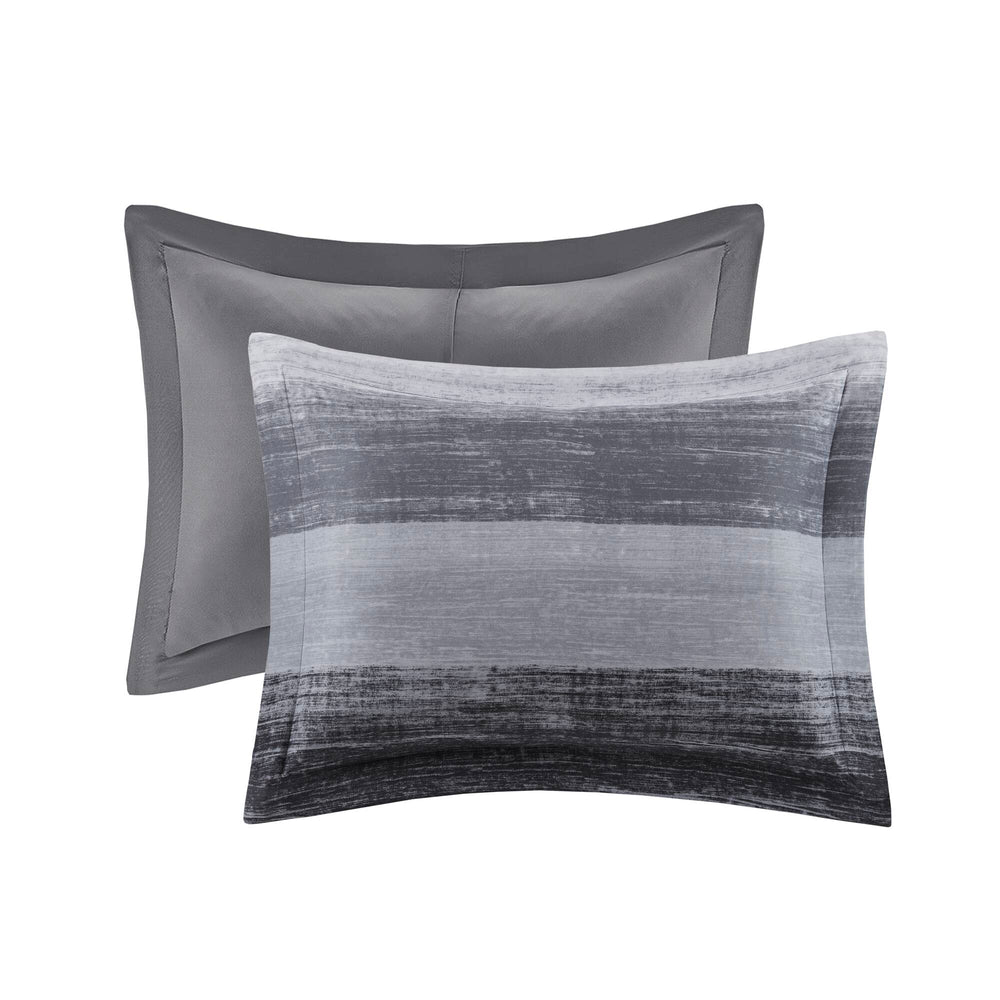 JLA Home Madison Park Essentials - 9 Ultra-Soft Comforter Set with Watercolor Stripe, Textured Cotton Sheets, OEKO-TEX Freshness Black MPE10-1197