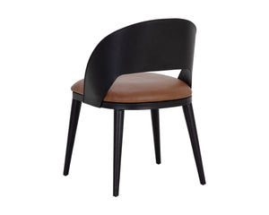 Sunpan Dezirae Dining Chair - Stylish Curved Back Design with Genuine Leather Seat and Iron Legs, Handcrafted Black / Cognac Leather