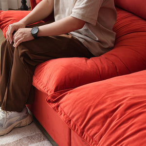 English Elm Sky Cloud Sectional Sofa with Cloud-Like Comfort, Modular L-Shaped Velvet Seating, Removable Covers, Storage Ottoman Red B341S00019