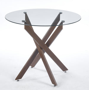 English Elm Dining Table Square Tempered Glass Top Cross Metal Base Modern Space Saving Design W234P271488