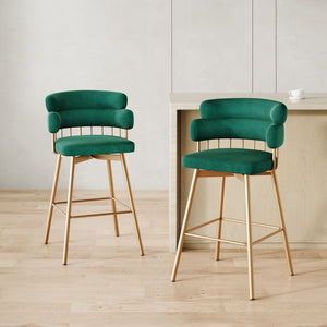 English Elm Christopher Knight Home® - 26" 26" Counter Height Bar Stools Set of 2 Green 180° Swivel Upholstered Bucket Seats with Gold Legs for Kitchen Island Cafe Pub Comfort Durability 26" N762P271582F