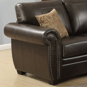 English Elm Tranditional Vintage Dark Brown Leather Sofa - 3-Seater With Curved Armrests & 2 Pillows For Comfort B347P408523-GIGA