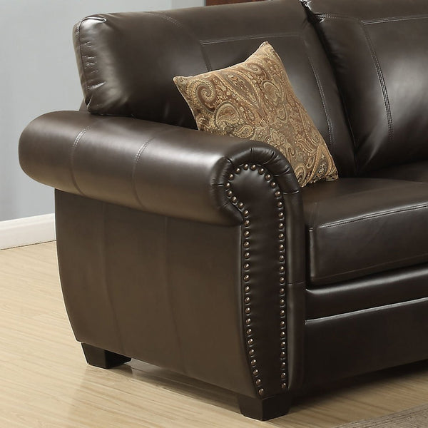 English Elm Tranditional Vintage Dark Brown Leather Sofa - 3-Seater With Curved Armrests & 2 Pillows For Comfort B347P408523-GIGA