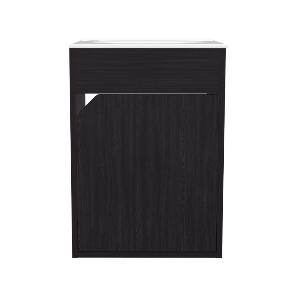 English Elm Bethel 40" Floating Wide One-Door Vanity with Resin Sink, Two Shelves, Kronos Wengue Black Finish B070P337052