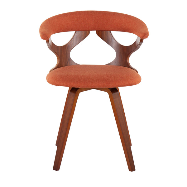 English Elm Gardenia Mid-Century Swivel Dining Accent Chair in Walnut Frame with Plush Orange Fabric Seat B202P223859