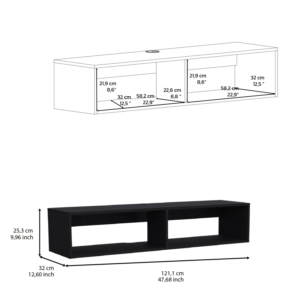 English Elm Yankton Sleek Floating TV Stand in Black with Cable Management, Two Open Shelves, Space-Saving Design B128P176173