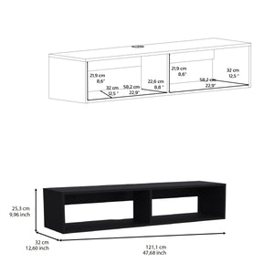English Elm Yankton Sleek Floating TV Stand in Black with Cable Management, Two Open Shelves, Space-Saving Design B128P176173