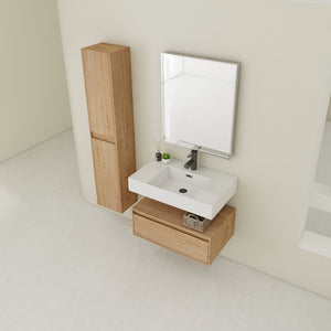 English Elm 30 Inch Wall-Mounted Bathroom Vanity Set With Resin Sink, Soft-Close Drawers & Storage Cabinets W999S00268