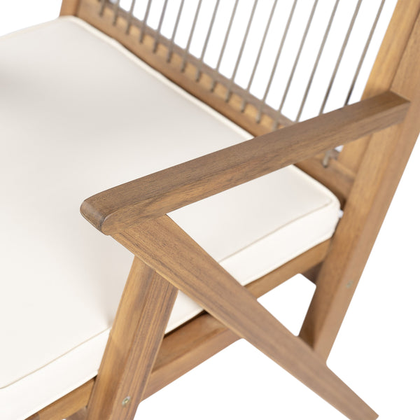 English Elm Christopher Knight Home® - Patio Acacia Wood Dining Chairs Set of 2 with Grey Rope Seats & Cream Waterproof Cushions, 400lb Capacity N768P249344T