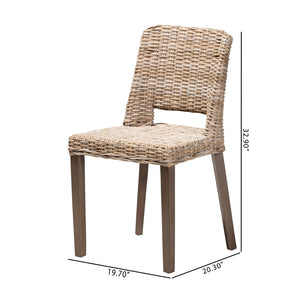 English Elm Mid-century Modern Mahogany Wood Counter Stool with Woven Rattan Back Panel B2750P470045
