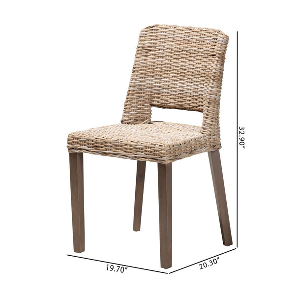 English Elm Mid-century Modern Mahogany Wood Counter Stool with Woven Rattan Back Panel B2750P470045