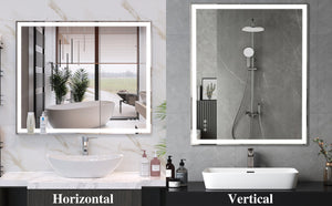 English Elm 30x36 LED Bathroom Mirror Silver Frame, Touch Dimmer, Anti-Fog, IP44 Waterproof, Tray Shelf, Smart Memory Lights W708P176757