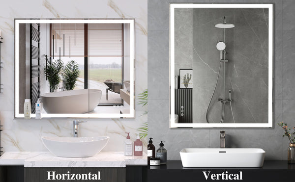 English Elm 30x36 LED Bathroom Mirror Silver Frame, Touch Dimmer, Anti-Fog, IP44 Waterproof, Tray Shelf, Smart Memory Lights W708P176757