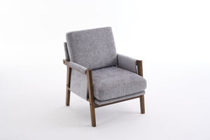 English Elm Mid-Century Solid Wood Accent Chair with Chenille Upholstery, Ergonomic Waist Support, Sturdy 300lb Capacity Gray T3903P372381