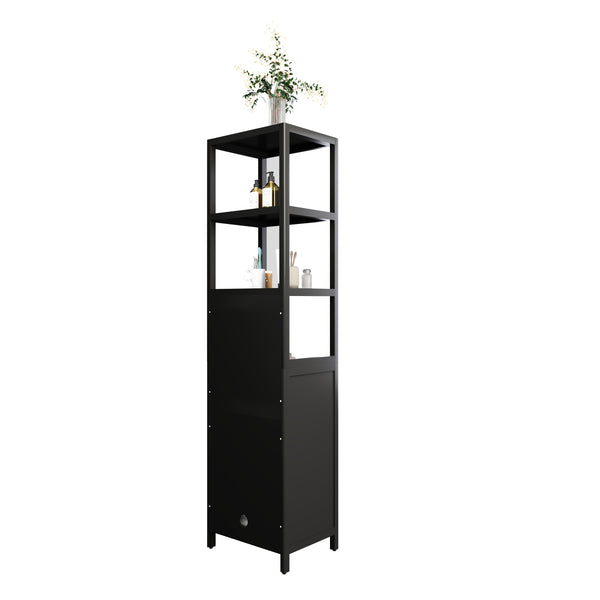 English Elm BLACK Bamboo Tall Slim Cabinet with Shutter Door, 3-Tier Freestanding Linen Tower for Kitchen Bath 39x18x9" W2207P272658