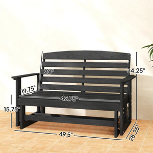English Elm Double Outdoor Glider Bench Weatherproof Hdpe Slatted Farmhouse Porch Loveseat for Two Black T3971P459255