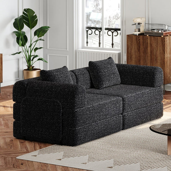 English Elm 72.4-inch Chenille Convertible Floor Sofa Bed with Storage Pockets and Modular Design W3505P355564