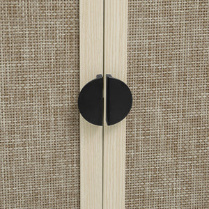 English Elm Rattan 4 Door Cabinet with Metal Semi-Circle Handles, Pine Feet, Adjustable Shelves, Non-Slip Pads W688P223028
