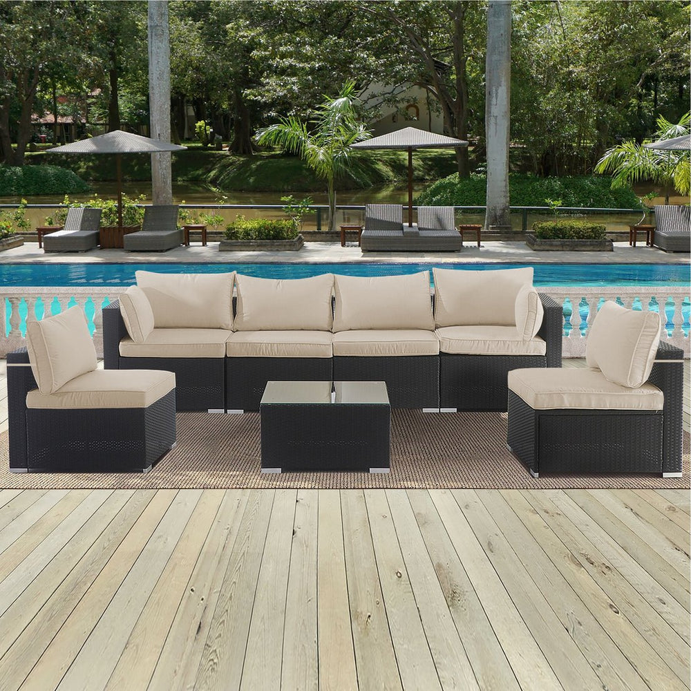 English Elm Cushion Covers 14Pc Set for 7-Piece Wicker Sectional Sofa Outdoor Slipcovers with Zippers Non-Slip Protection khaki W419P295490