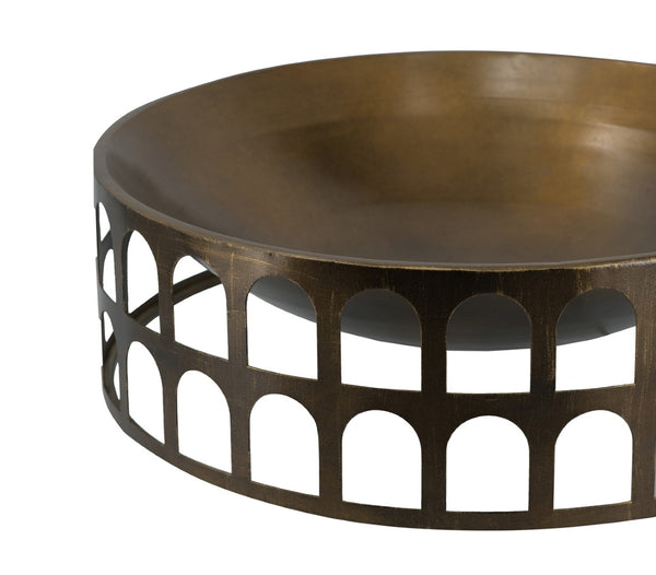 English Elm S/2 Iron Decorative Trays with Roman Arch Cutouts in Two Tone Gold Black W2078P440522