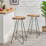 Christopher Knight Home® - Noble House - Royston Handcrafted Modern Industrial Wood Bar Stools, Natural and Black - Set of 2