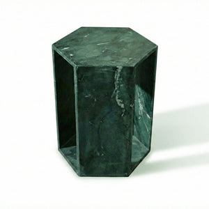 English Elm Genuine Solid Marble Hexagonal Pedestal End Table Polished Stone for Modern Living Green W1696P407999