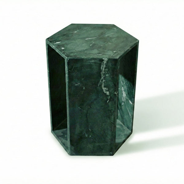 English Elm Genuine Solid Marble Hexagonal Pedestal End Table Polished Stone for Modern Living Green W1696P407999